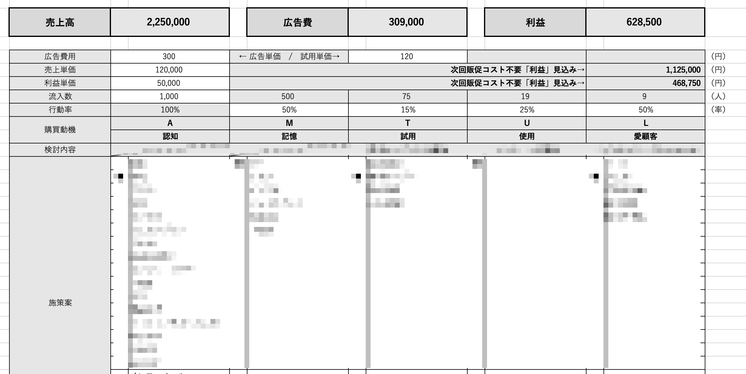 AMTUL 1枚シートの例(Excel画面)